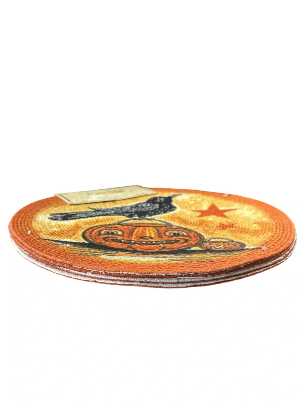 NEW Johanna Parker PUMPKIN & CROW HALLOWEEN Round Placemat Set/4